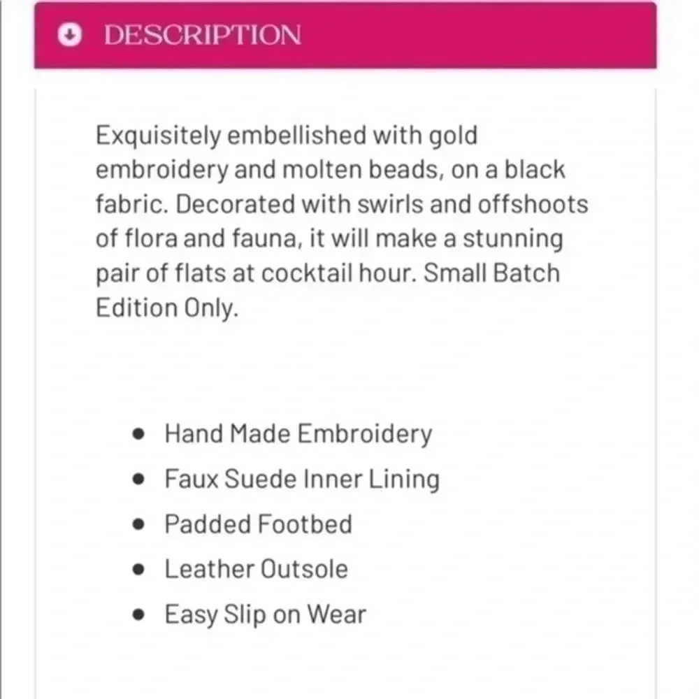 ⚡️FLASH SALE⚡️Fuchsia Brand Handmade Beaded Embroidered “Magnifique” Flats EUC - Picture 8 of 9